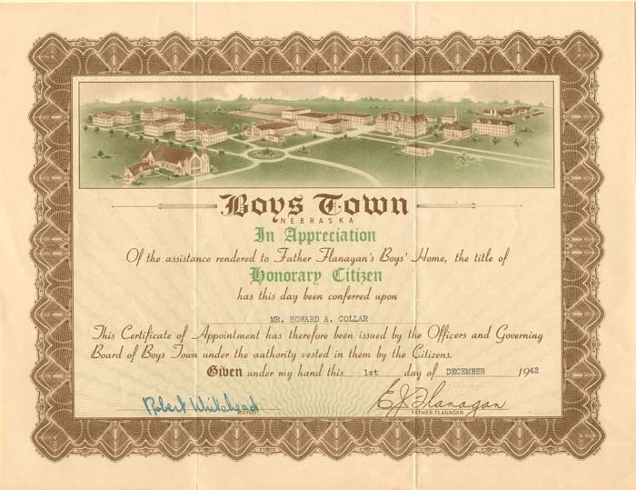 Boys Town - 1942 dated Certificate of Appointment - Americana